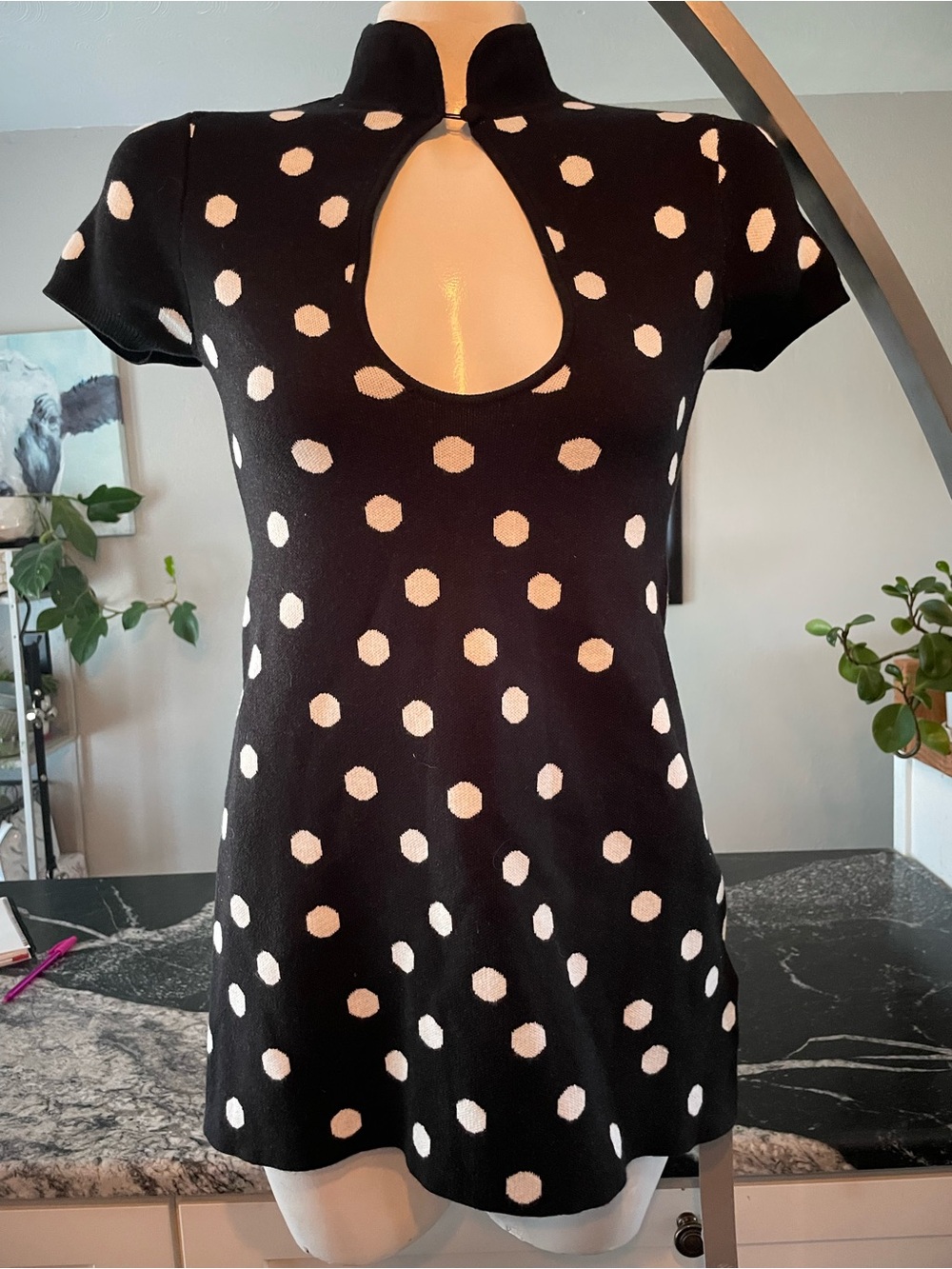 Missguided Black Dress with White Polka Dots and Keyhole